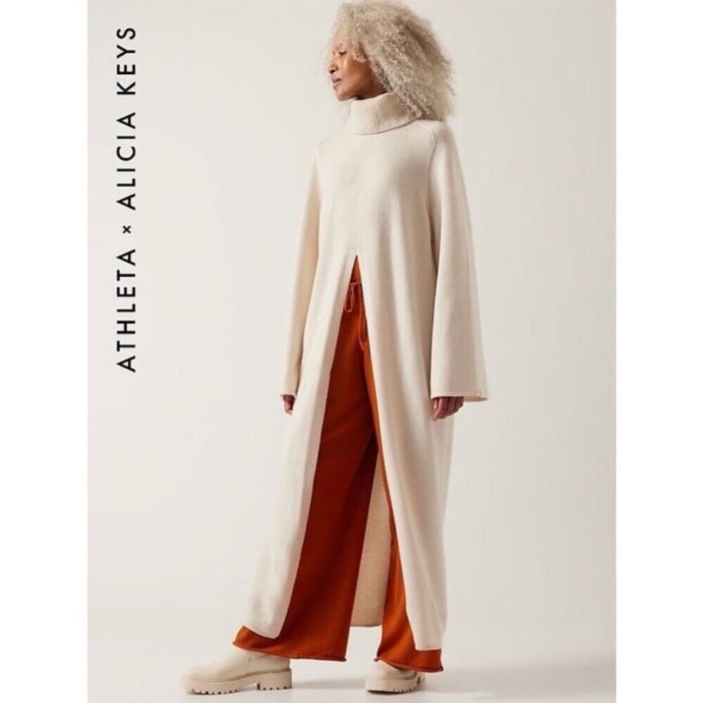 Athleta Alicia Keys Large Free To Roam Maxi Split Sweater Cashmere & Merino Cozy